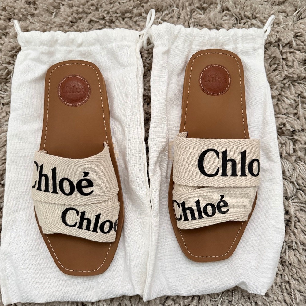 Chloé Woody Logo Slide Sandals Size 38